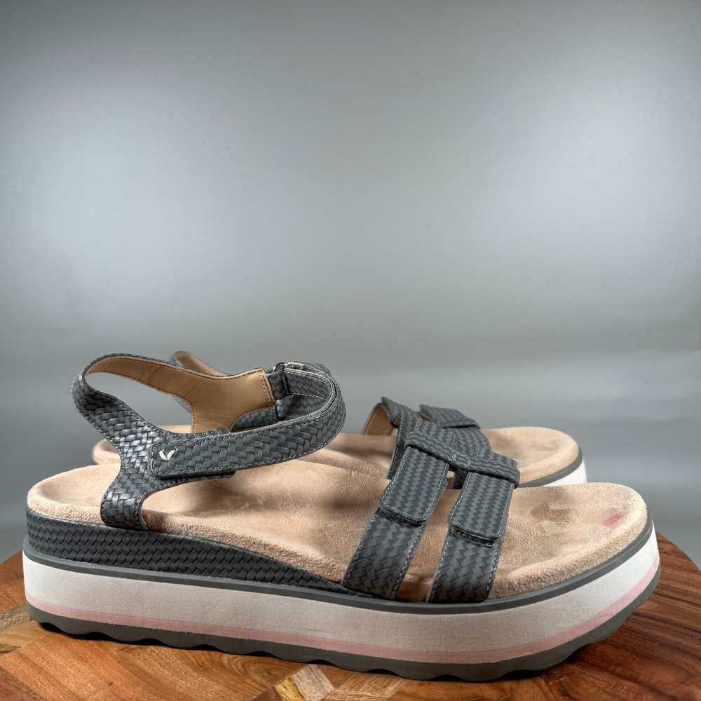 Vionic Lex Grey Woven Platform Sandals Womens Size 9M Adjustable Straps